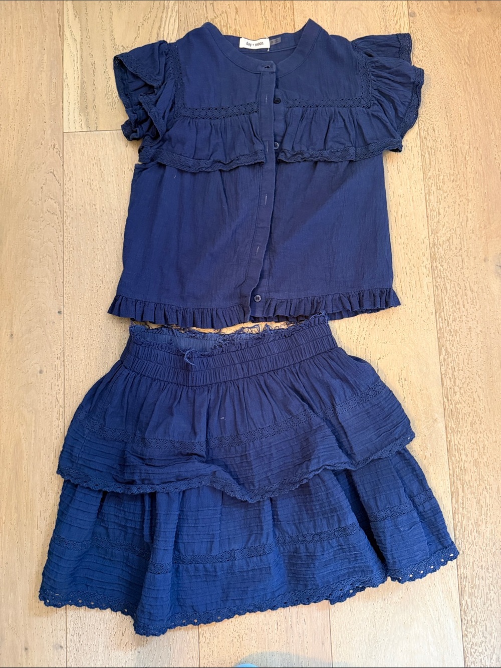 Girls Navy Blue Ruffle Skirt Set - Unknown Brand